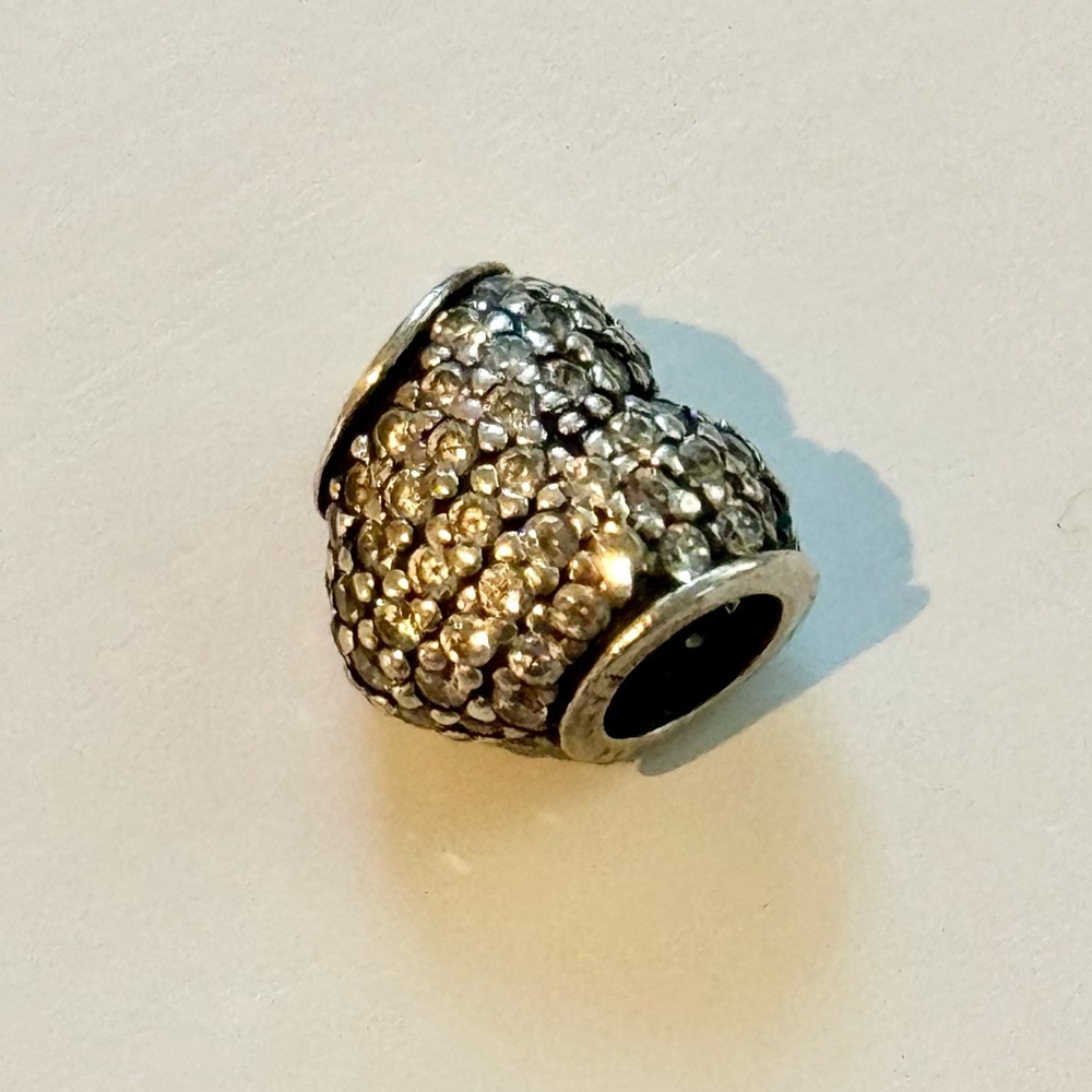Retired Pandora Silver Pave Heart Charm🩶